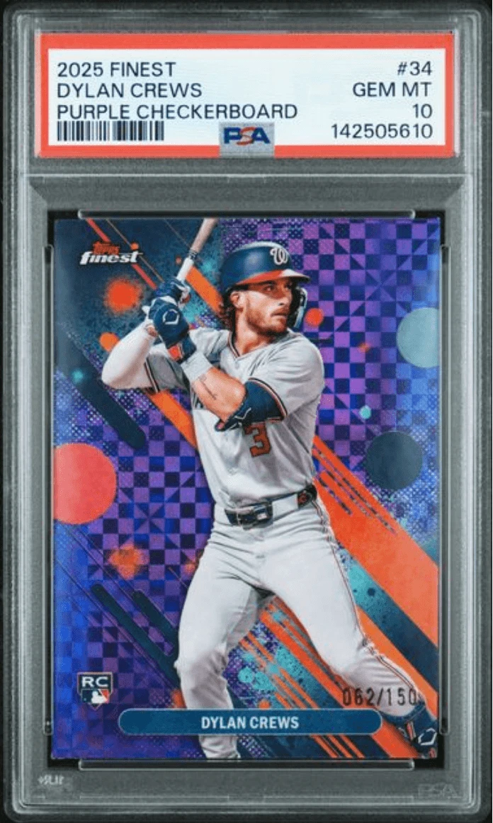 Graded 2025 Finest Dylan Crews #34 Purple Checkerboard /150 Card PSA 10
