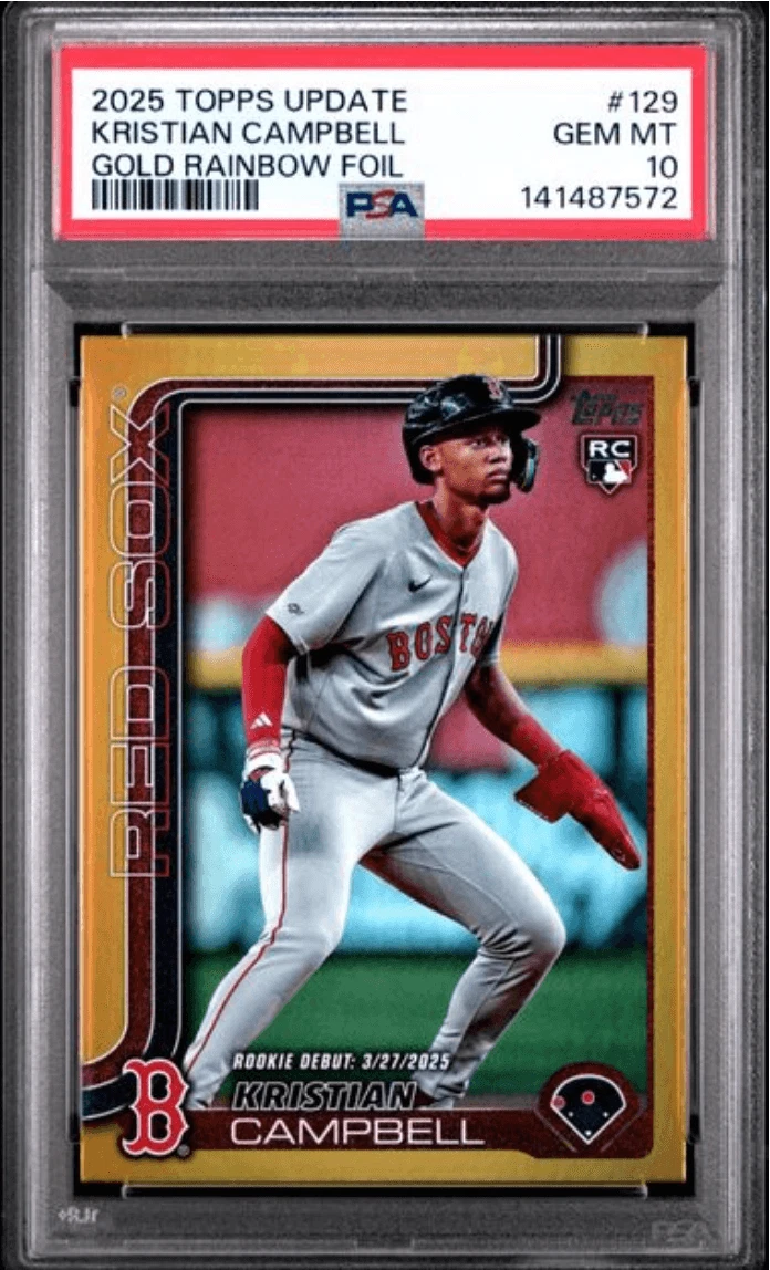Graded 2025 Topps Upd Kristian Campbell #129 Gold Rainbow /50 Card PSA 10