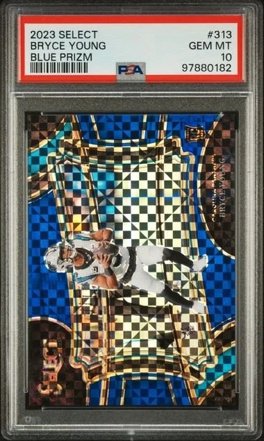 Graded 2023 Panini Select Bryce Young 313 /49 Blue Prizm Rookie Card PSA 10
