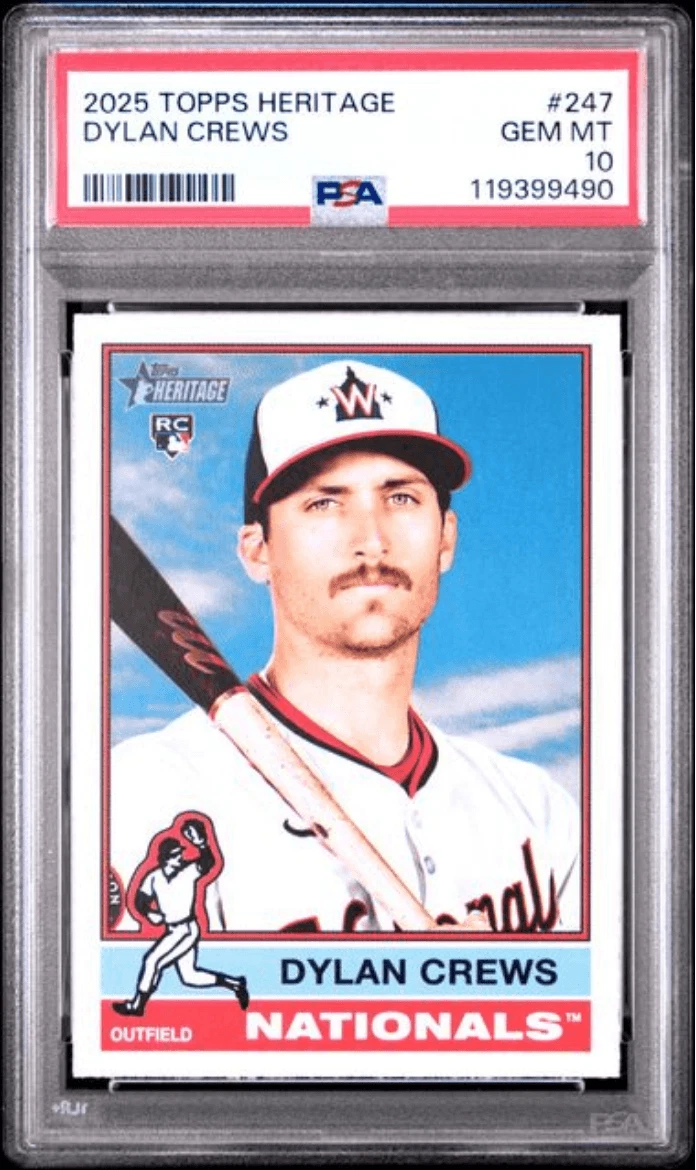 Graded 2025 Topps Heritage Dylan Crews #247 Rookie RC Card PSA 10 Mint