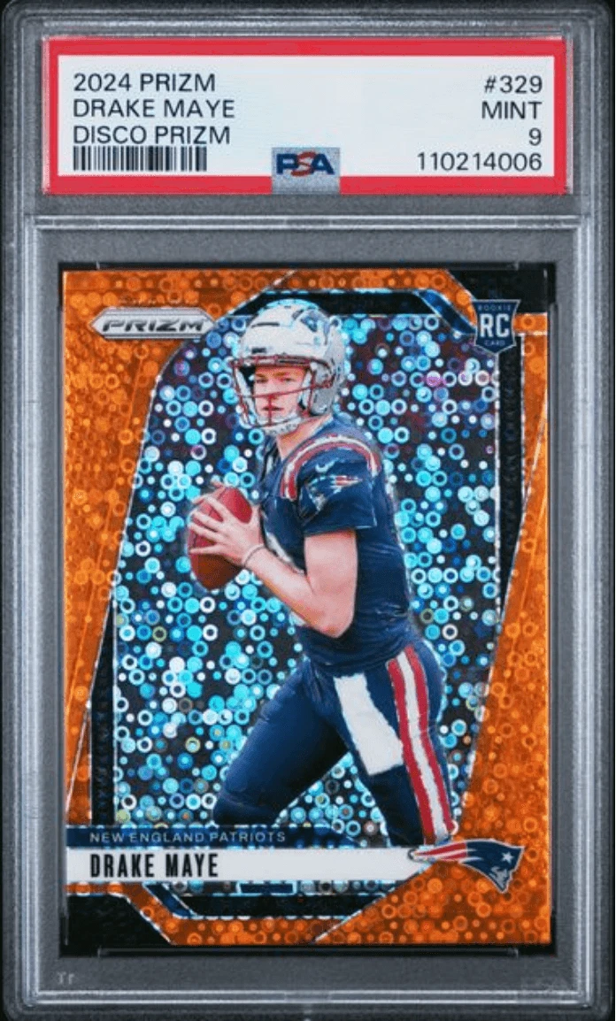 Graded 2024 Panini Prizm Drake Maye #329 Disco Prizm Rookie Card PSA 9 Mint