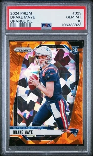 Graded 2024 Panini Prizm Drake Maye #329 Orange Ice Rookie Card PSA 10