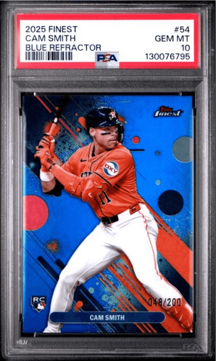 Graded 2025 Topps Finest Cam Smith 54 Blue Refractor/200 Rookie Card PSA 10