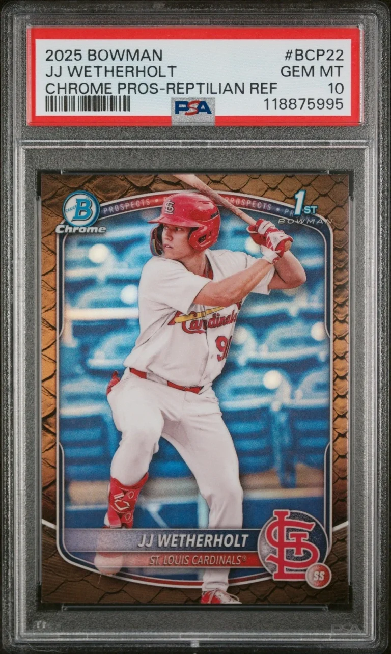 Graded 2025 Bowman JJ Wetherholt #BCP22 Chrome Reptilian REF RC Card PSA 10