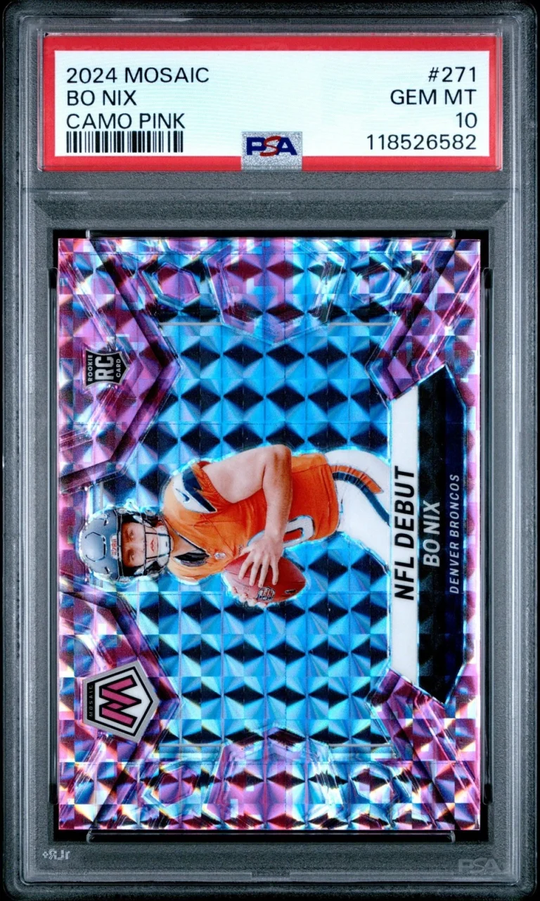 Graded 2024 Panini Mosaic Bo Nix #271 Camo Pink Rookie RC Card PSA 10