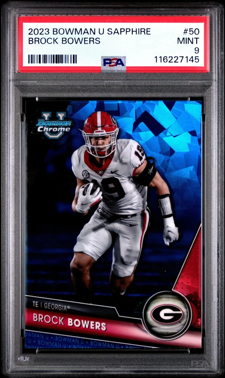 Graded 2023 Bowman U Sapphire Brock Bowers #9 Rookie RC Card PSA 9 Mint
