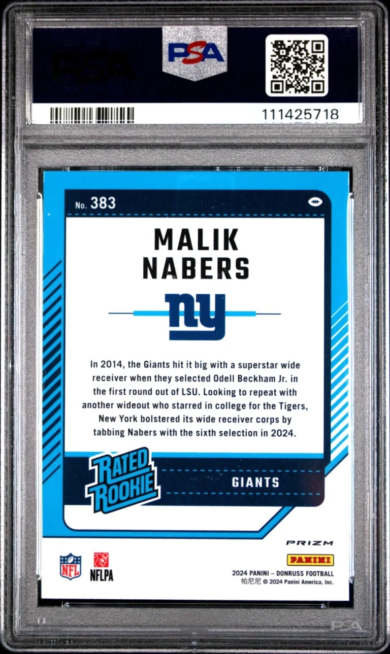 Graded 2024 Panini Donruss Malik Nabers #383 Optic Pink RC Card PSA 10
