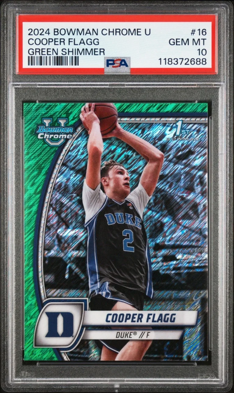 Graded 2024 Bowman CHR U Cooper Flagg #16 Green Shimmer Card PSA 10