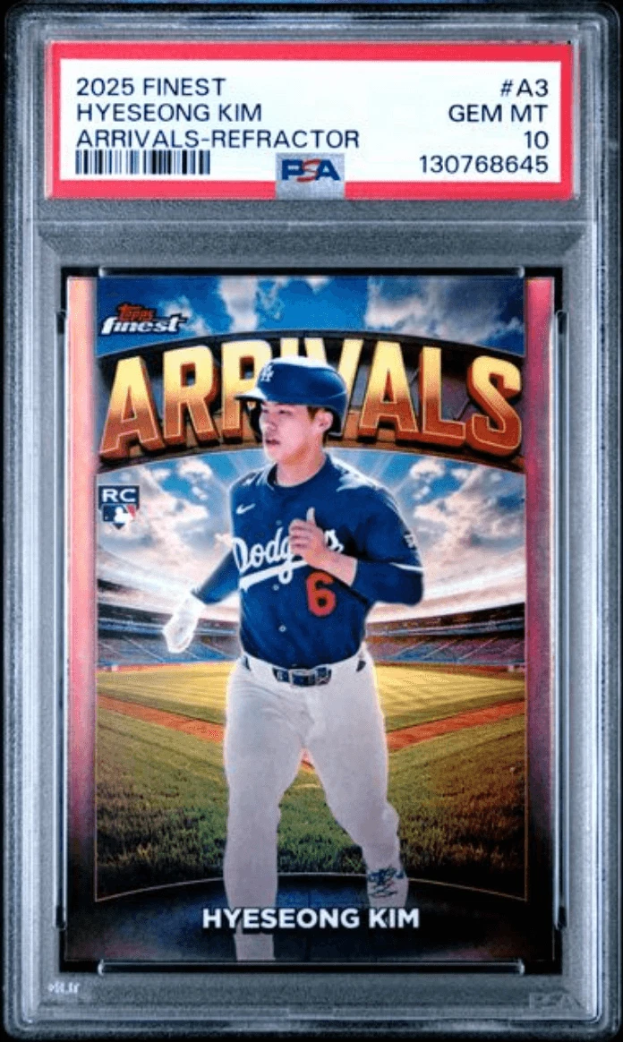 Graded 2025 Topps Finest Hyeseong Kim #A3 Arrivals Refractor RC Card PSA 10
