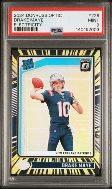 Graded 2024 Donruss Optic Drake Maye #229 /75 Electricity Rookie Card PSA 9