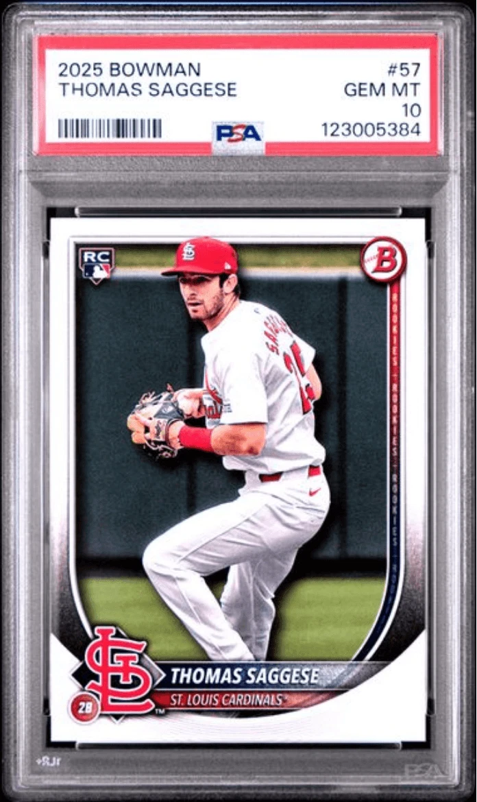 Graded 2025 Topps Bowman Thomas Saggese #57 Rookie RC Card PSA 10 Mint