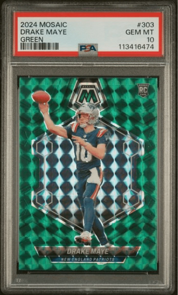 Graded 2024 Panini Mosaic Drake Maye #303 Green Rookie Card PSA 10