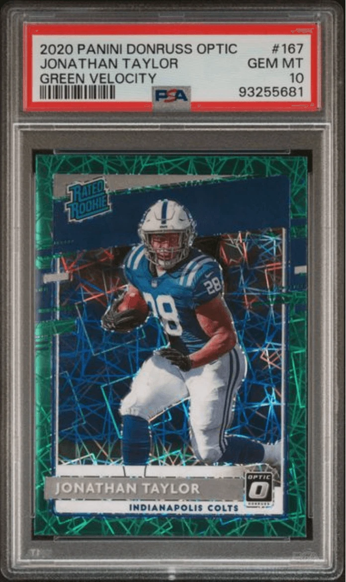 Graded 2020 Donruss Optic Jonathan Taylor #167 Green Velo Card PSA 10