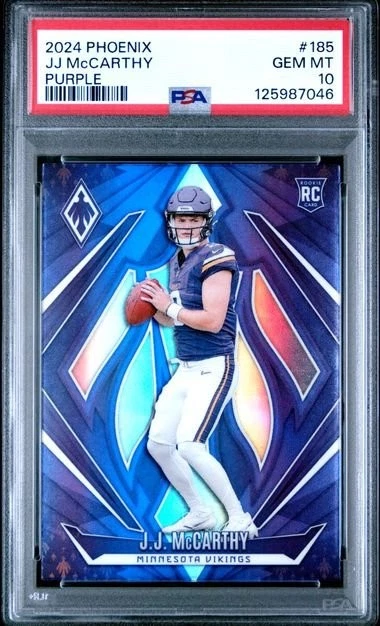 Graded 2024 Panini Phoenix JJ McCarthy #185 Purple Rookie Card PSA 10