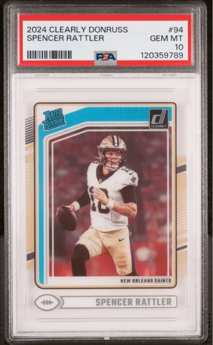 Graded 2024 Panini Clearly Donruss Spencer Rattler #94 RC Card PSA 10 Gem