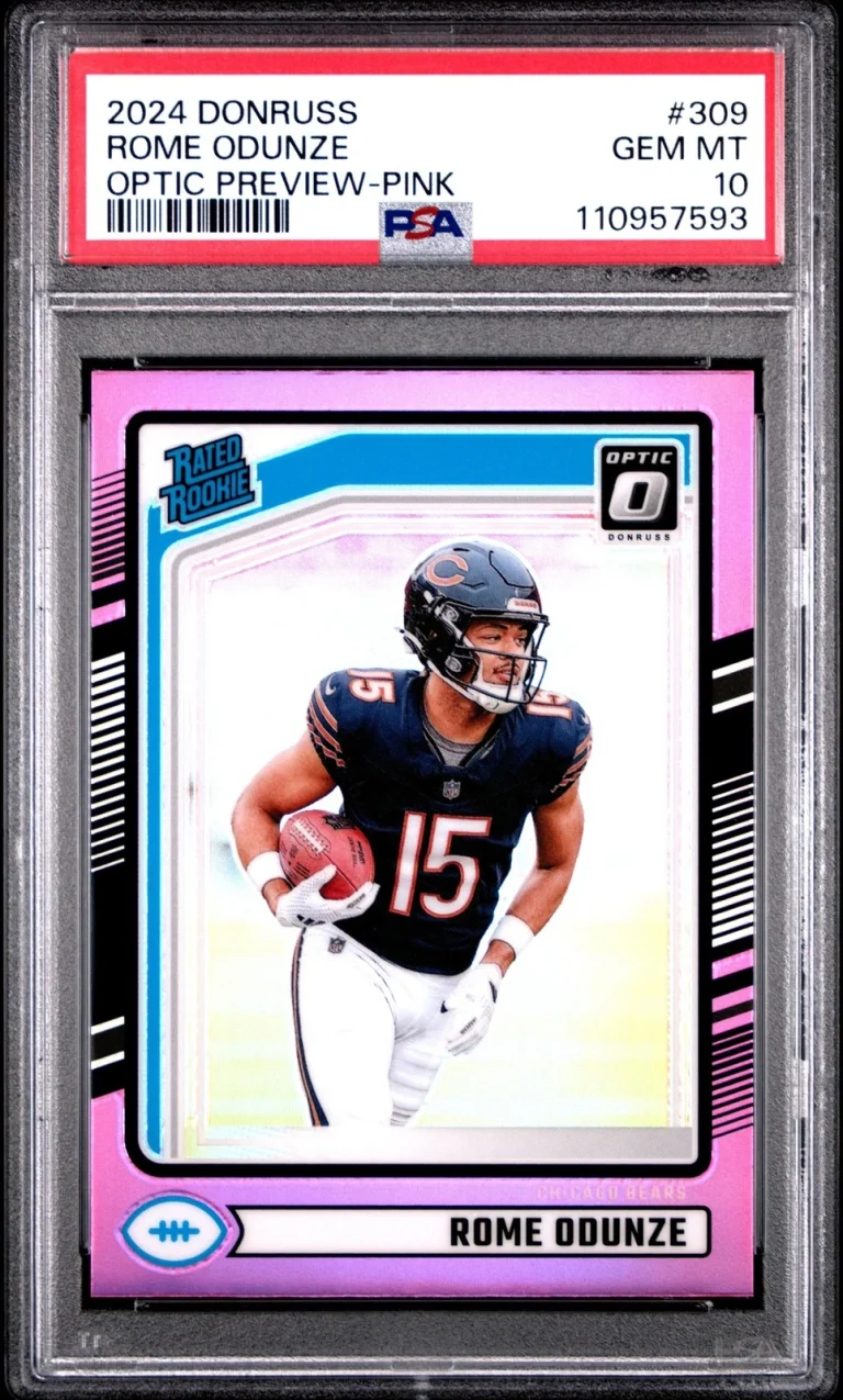 Graded 2024 Panini Donruss Rome Odunze #309 Pink Rookie RC Card PSA 10