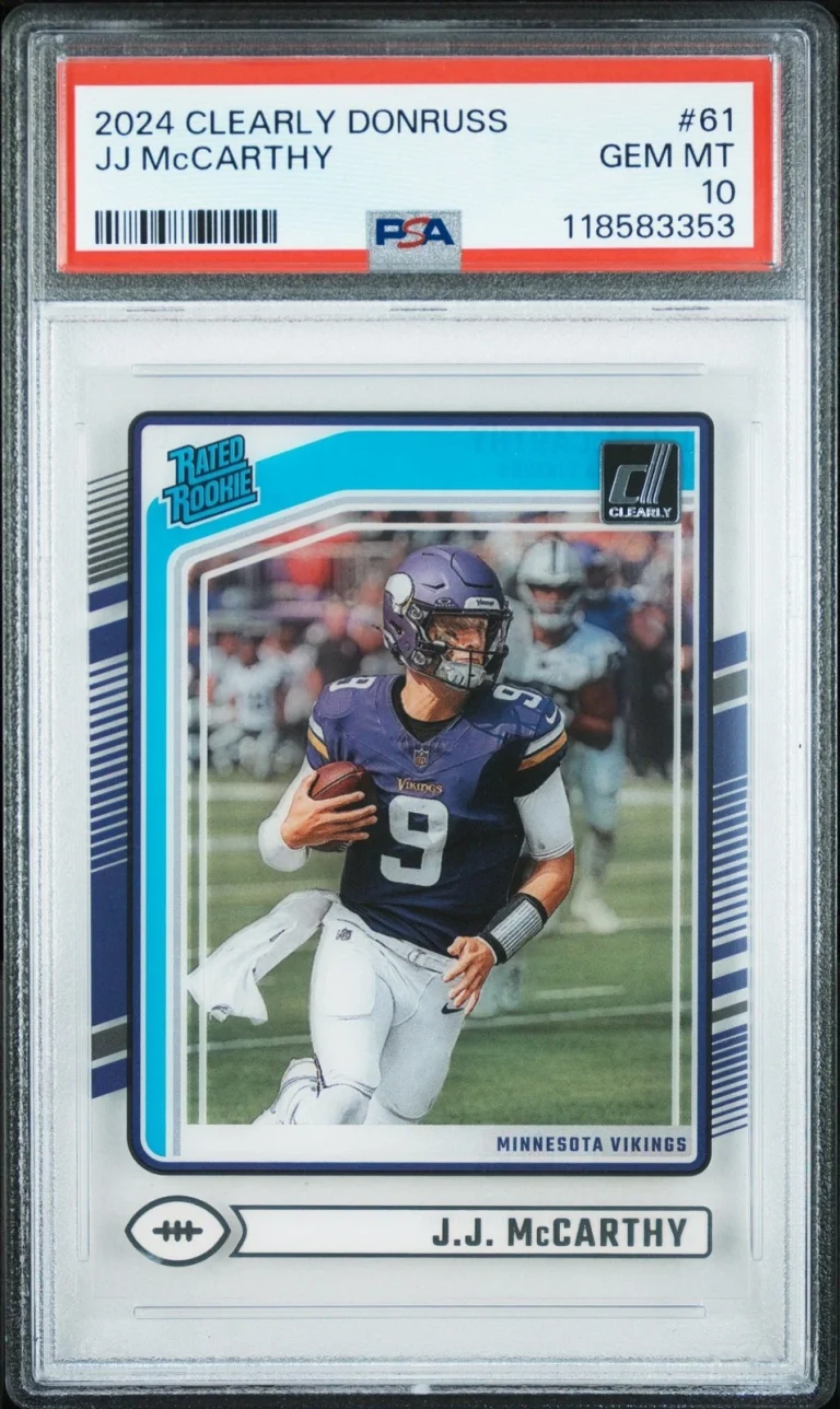 Graded 2024 Panini Clearly Donruss JJ McCarthy #61 Rookie Card PSA 10