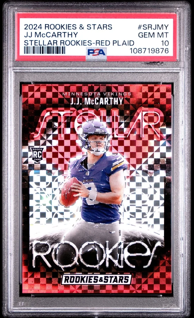 Graded 2024 Panini R&S JJ McCarthy #SRJMY Red Plaid Rookie Card PSA 10