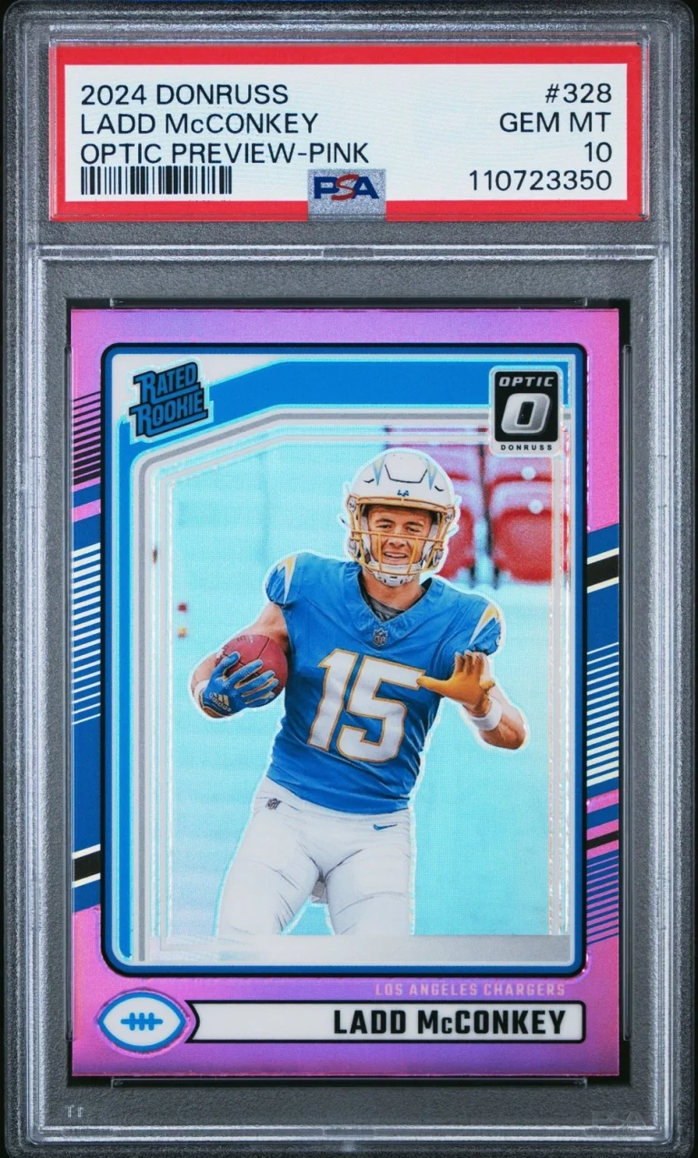 Graded 2024 Panini Donruss Ladd McConkey #328 Pink Rookie Card PSA 10