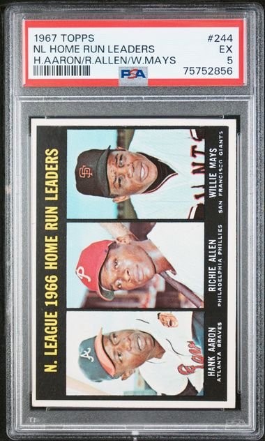 Graded 1967 Topps NL Home Run Leaders Mays Aaron #244444 Card PSA 5