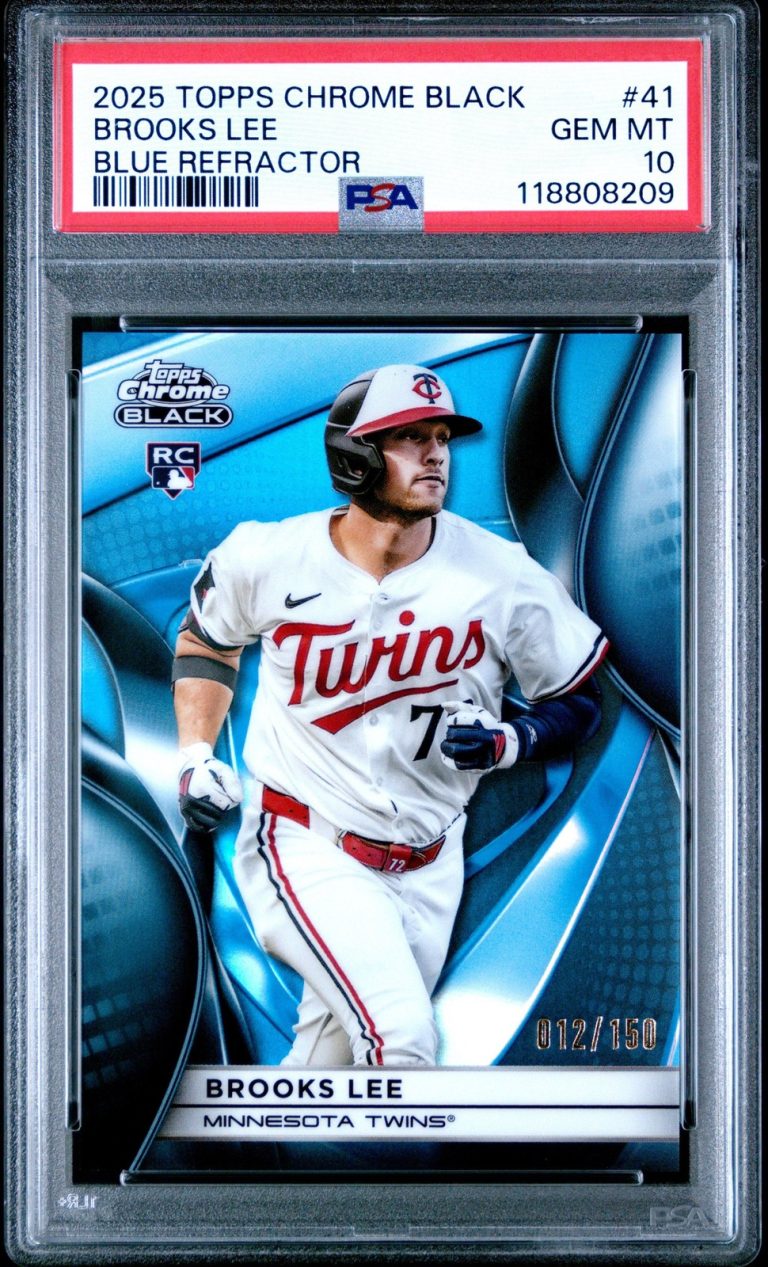 Graded 2025 Topps Chrome Black Brooks Lee #41 Blue REF /150 RC Card PSA 10
