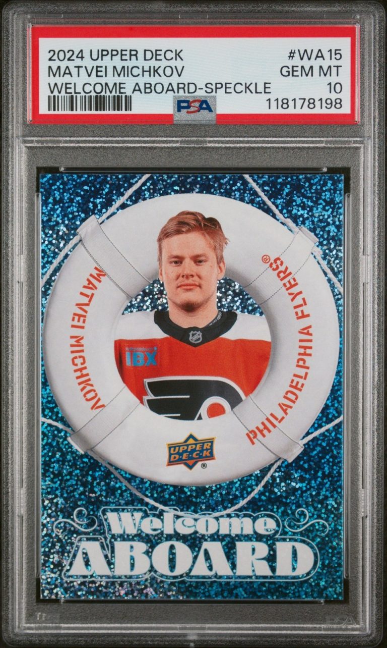 Graded 2024 UD Matvei Michkov #WA15 Welcome Aboard Speckle RC Card PSA 10