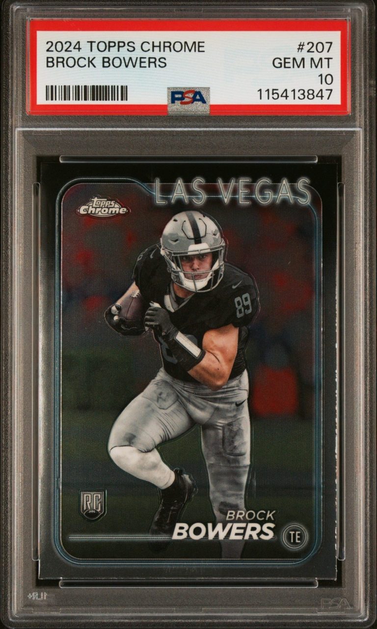Graded 2024 Topps Chrome Brock Bowers #207 Rookie RC Football Card PSA 10