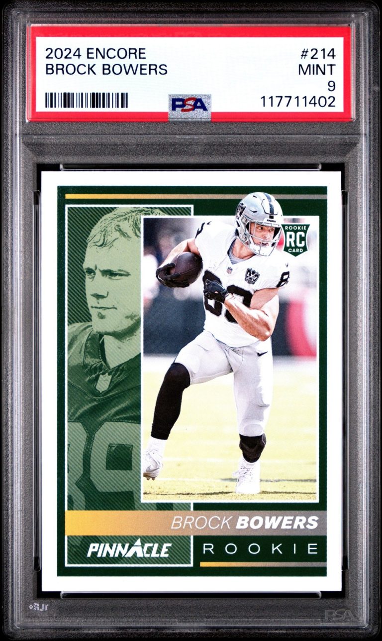 Graded 2024 Panini Encore Brock Bowers #214 Rookie RC Card PSA 9 Mint