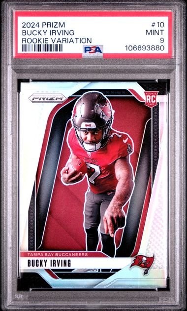Graded 2024 Panini Prizm Variation Bucky Irving #10 RC Football Card PSA 9