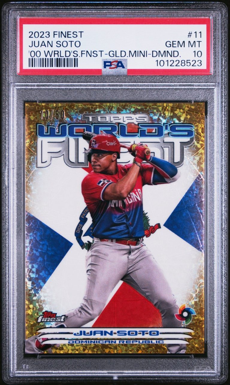 Graded 2023 Topps Finest Juan Soto #11 '00 Gold Mini /50 Card PSA 10