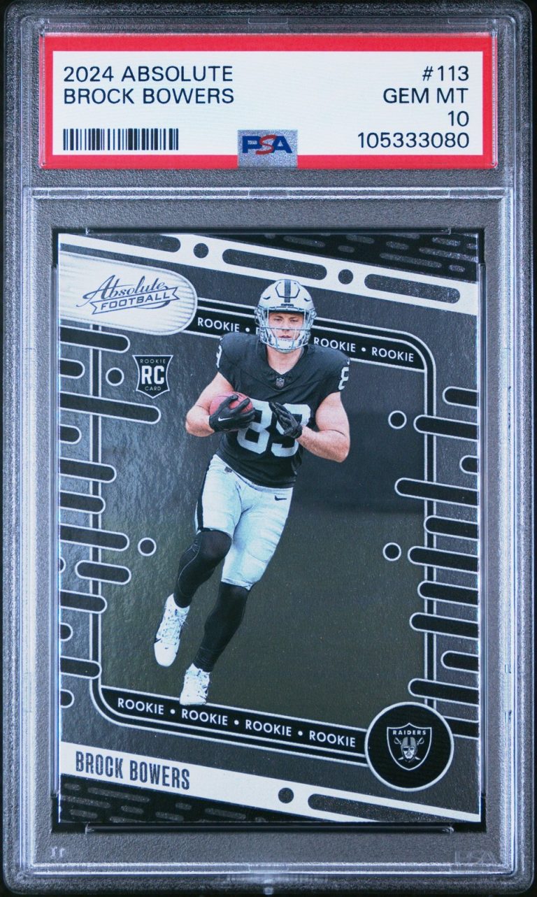 Graded 2024 Panini Absolute Brock Bowers #113 Rookie Football Card PSA 10