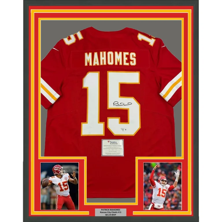 Framed Signed Patrick Mahomes 35x39 Chiefs Nike Jersey Fanatics COA