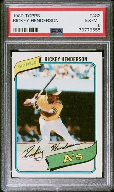 Graded 1980 Topps Rickey Henderson #482 Rookie RC Baseball Card PSA 6 EX-MT