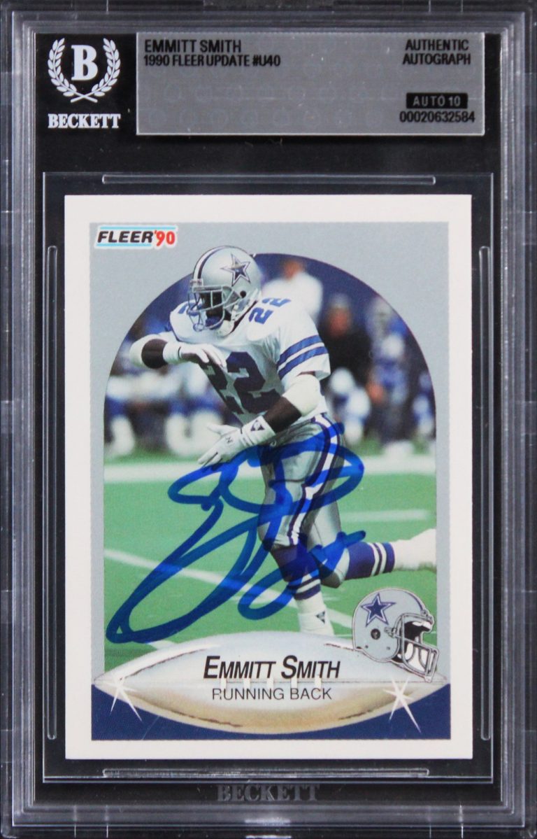 Cowboys Emmitt Smith Signed 1990 Fleer Update #U40 Rookie Card Auto 10! BAS Slab