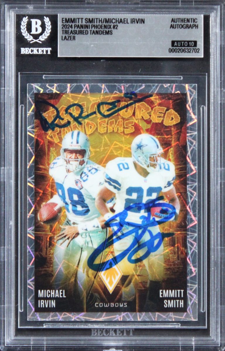 Cowboys Smith & Irvin Signed 2024 Panini Phoenix Lazer #2 Card Auto 10! BAS Slab