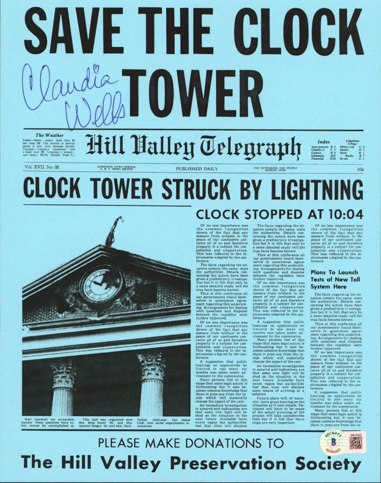 Claudia Wells Back To The Future Signed Replica Save The Clock Tower Flyer BAS 2