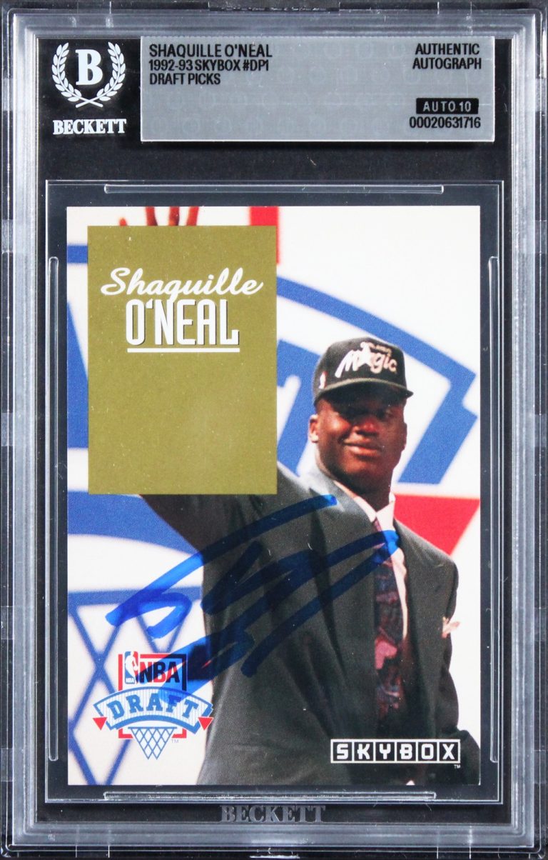 Magic Shaquille O'Neal Signed 1992 Skybox #DP1 Rookie Card Auto 10! BAS Slabbed