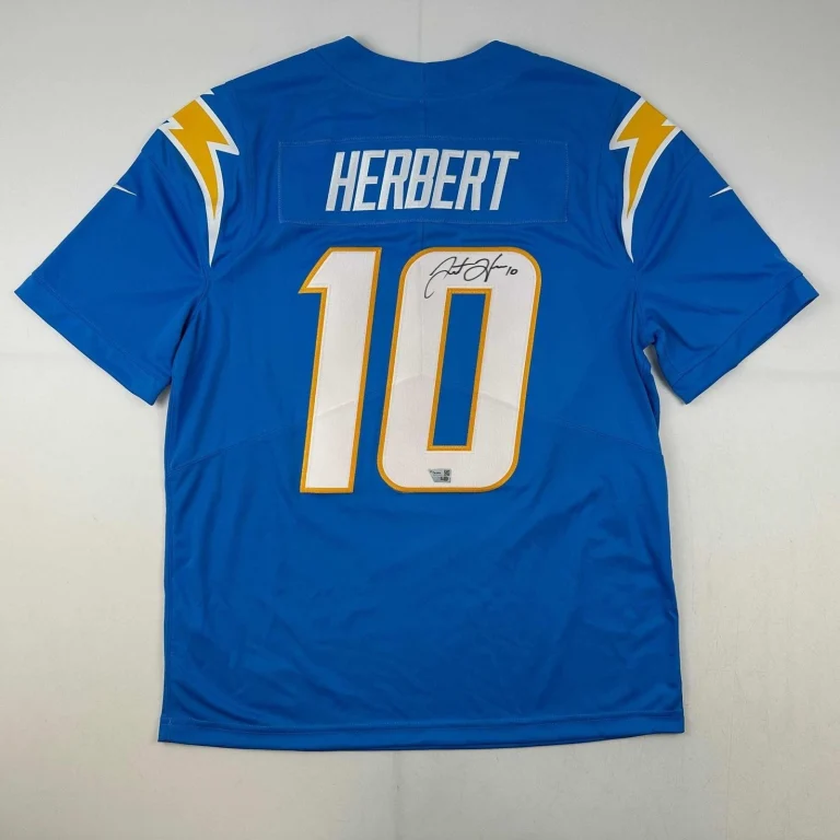 Autographed/Signed Justin Herbert Chargers Powder Blue Jersey Fanatics COA