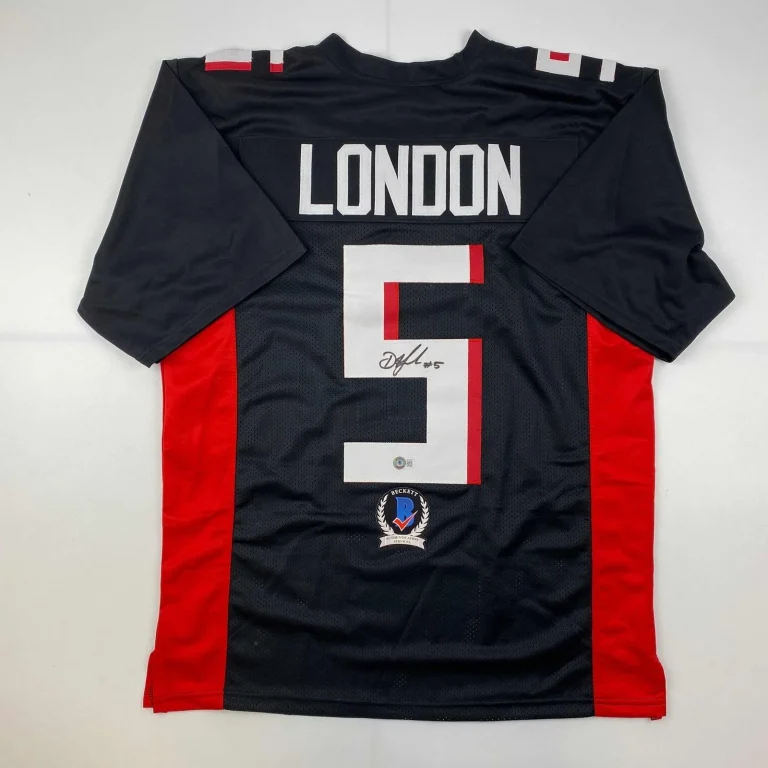 Autographed/Signed Drake London Atlanta Black Jersey Beckett BAS COA
