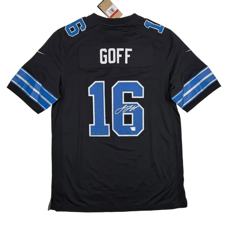 Autographed/Signed Jared Goff Lions Black Authentic Jersey Fanatics COA