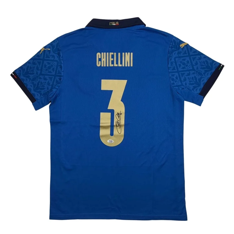 Autographed/Signed Giorgio Chiellini Italy Blue Soccer Jersey Beckett COA