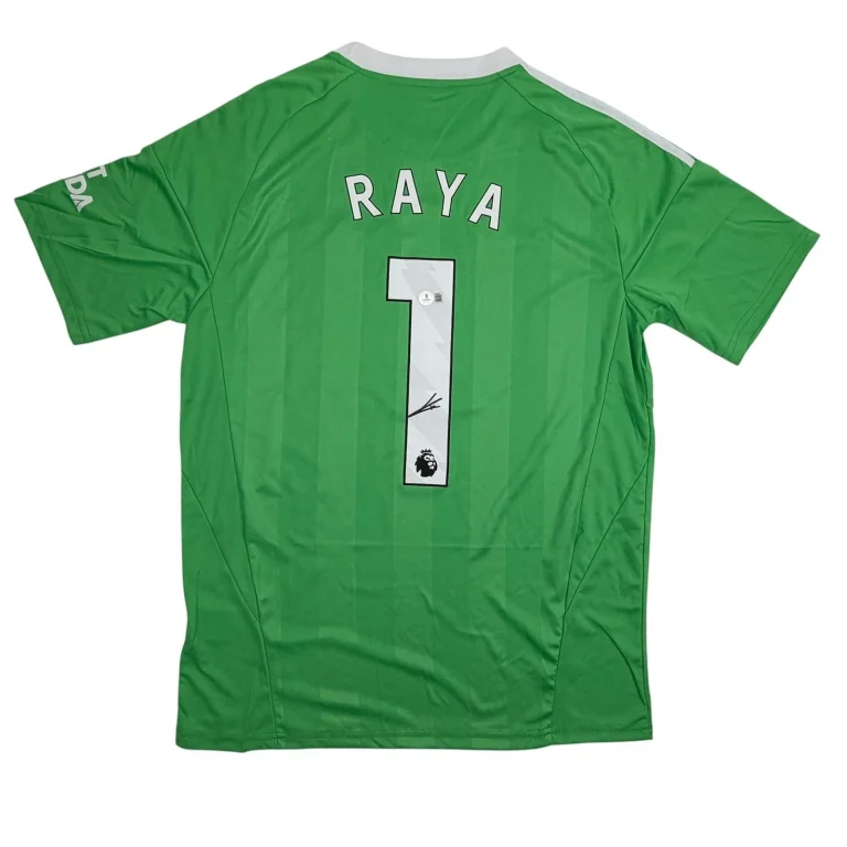 Autographed/Signed David Raya Arsenal Green Soccer Jersey Beckett BAS COA