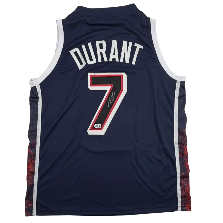 Autographed/Signed Kevin Durant 2024 Olympics USA Blue Jersey Beckett COA