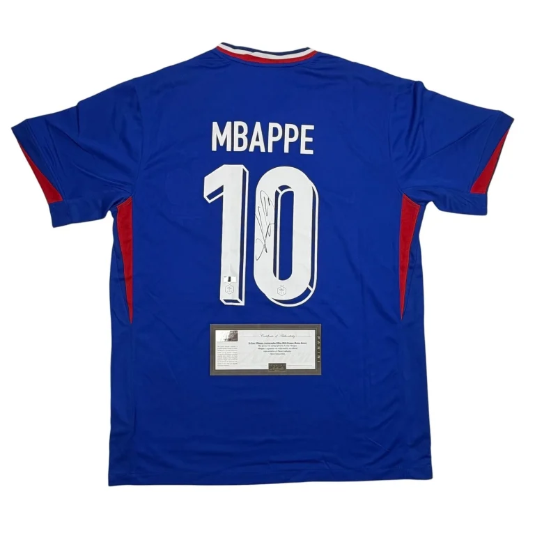 Autographed/Signed Kylian Mbappe France Blue Jersey Panini Authentic COA
