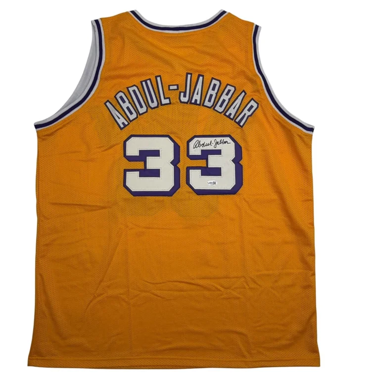 Autographed/Signed Kareem Abdul-Jabbar Los Angeles Yellow Jersey JSA COA