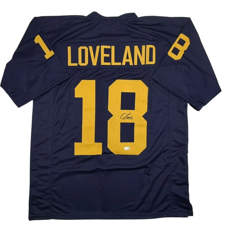 Autographed/Signed Colston Loveland Michigan Blue College Jersey JSA COA