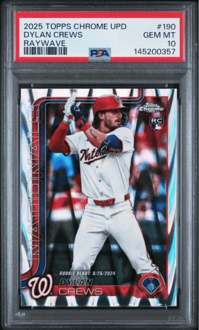 Graded 2025 Topps Chrome Update Dylan Crews #190 Raywave RC Card PSA 10