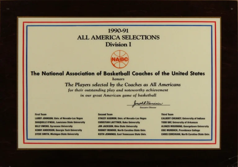 Shaquille O'Neal 1990 NABC Division 1 All-American Team Plaque Un-signed
