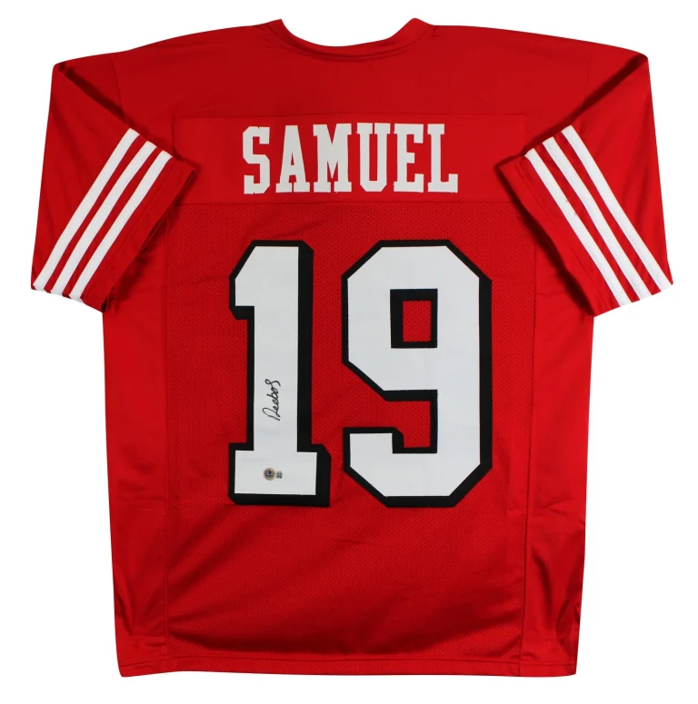 Deebo Samuel Authentic Signed Red Pro Style Jersey W/ Drop Shadow BAS