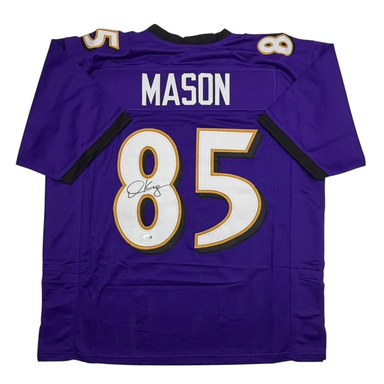 Autographed/Signed Derrick Mason Baltimore Purple Jersey Beckett BAS COA